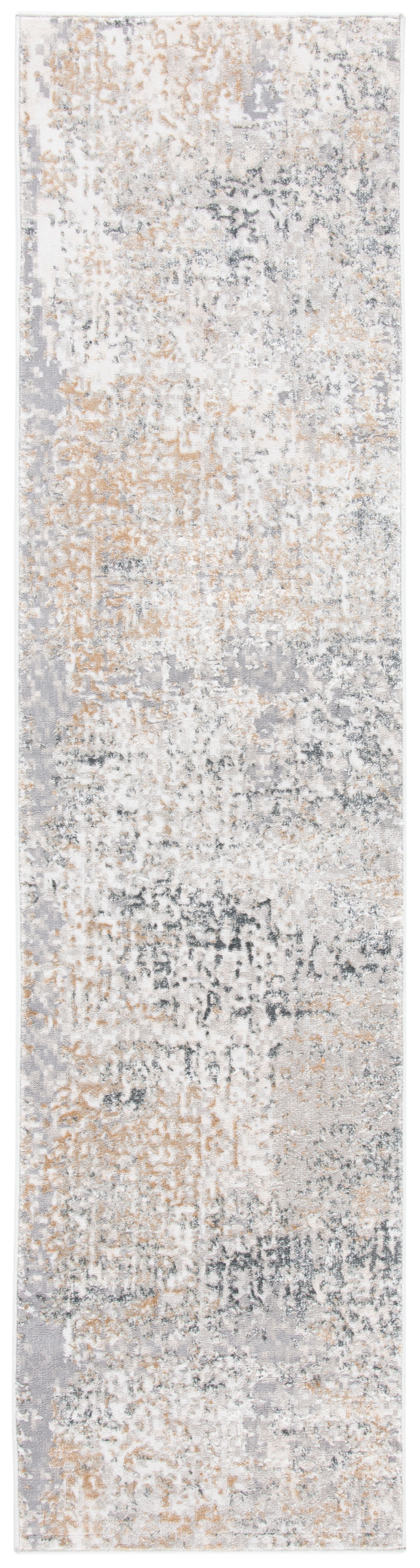 Gray and Beige Abstract Synthetic Runner Rug, 2' x 8'