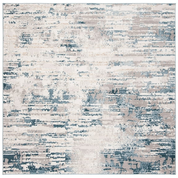 SAFAVIEH Vogue Ronald Abstract Area Rug, Ivory/Teal, 3' x 3' Square