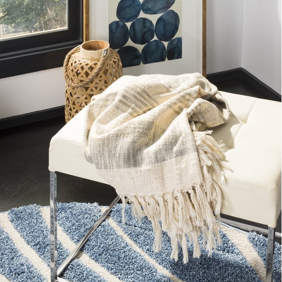 SAFAVIEH Voleta Metallic Striped Throw, 70" x 50", White/Grey/Gold
