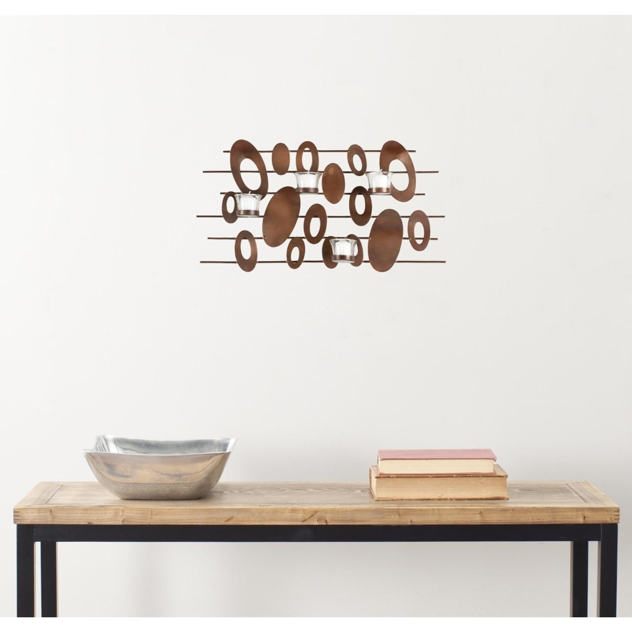 Retro Rusty Patina Iron Votive Wall Decor with Glass Cups