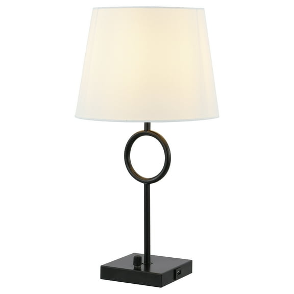 SAFAVIEH Vynn 19 in. Modern Black USB Port Table Lamp with White Cotton Shade