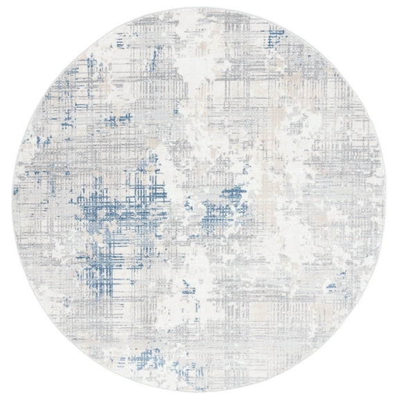 SAFAVIEH Whisper Bryon Abstract Area Rug, Grey/Blue Ivory, 6'7" x 6'7" Round