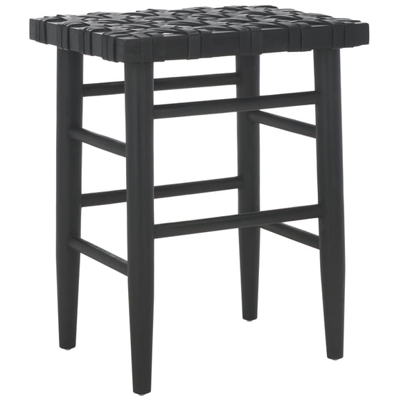 SAFAVIEH Walda Coastal Leather Woven Counter Stool, Black (19 in. W x 15 in. D x 15 in. H)