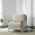 thumbnail image 1 of SAFAVIEH Walden Modern Tufted Linen Chrome Accent Chair, Beige, 1 of 7