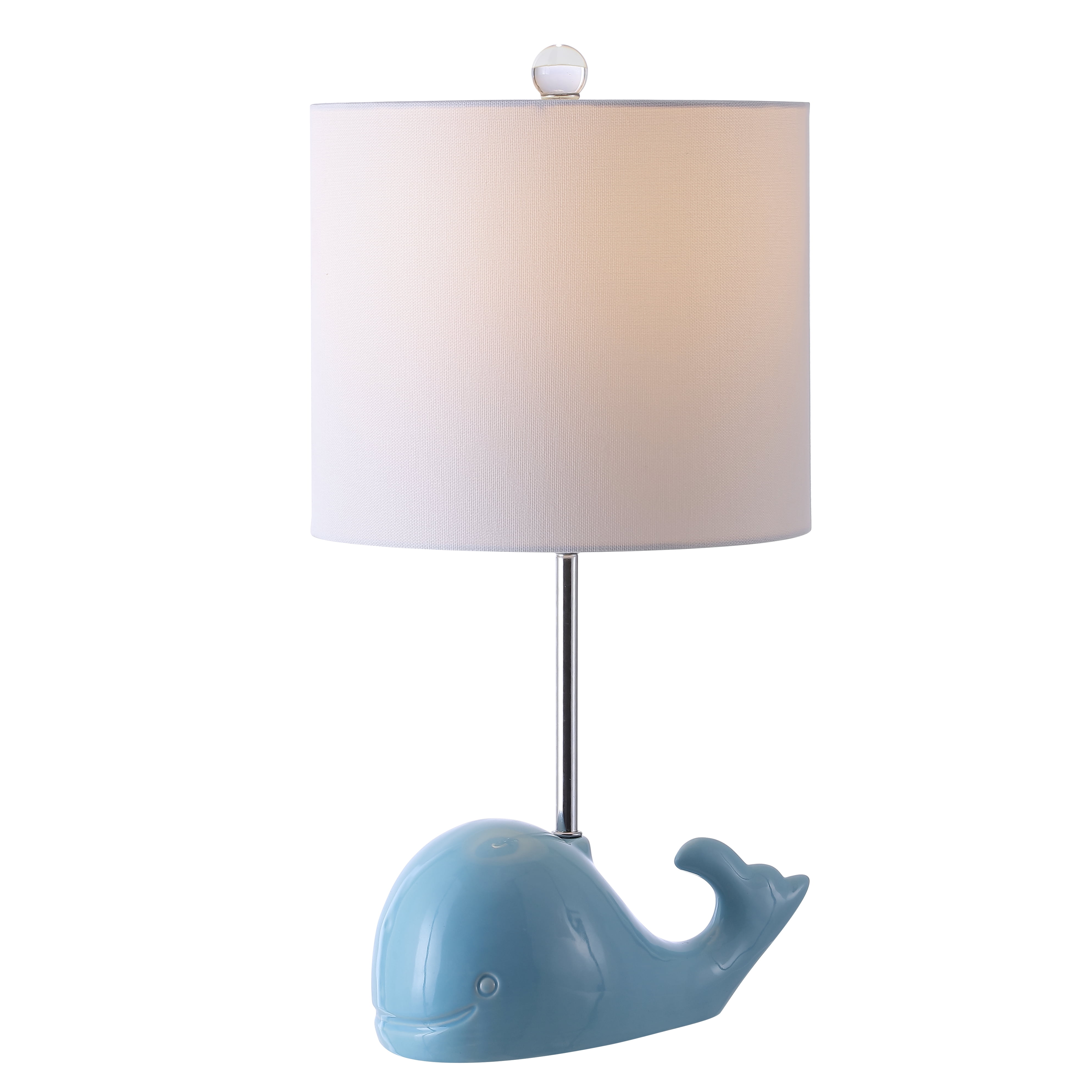 SAFAVIEH Walter 19 in. Whale Blue Ceramic Table Lamp with 100% White Cotton Shade