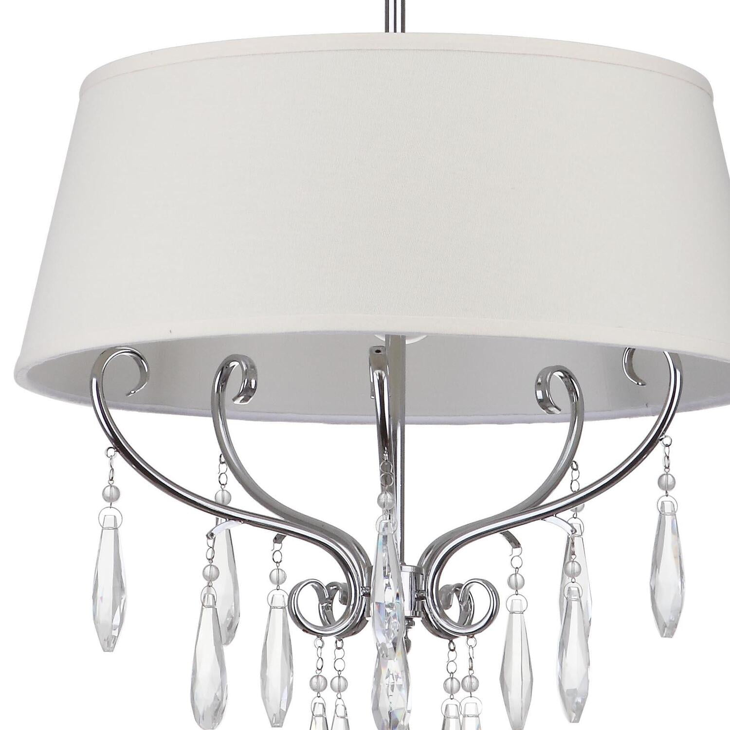 Elegant Chrome Drum Pendant with Beaded Crystals and Cotton Shade