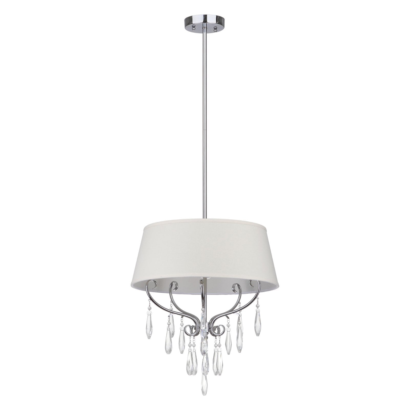 Elegant Chrome Drum Pendant with Beaded Crystals and Cotton Shade