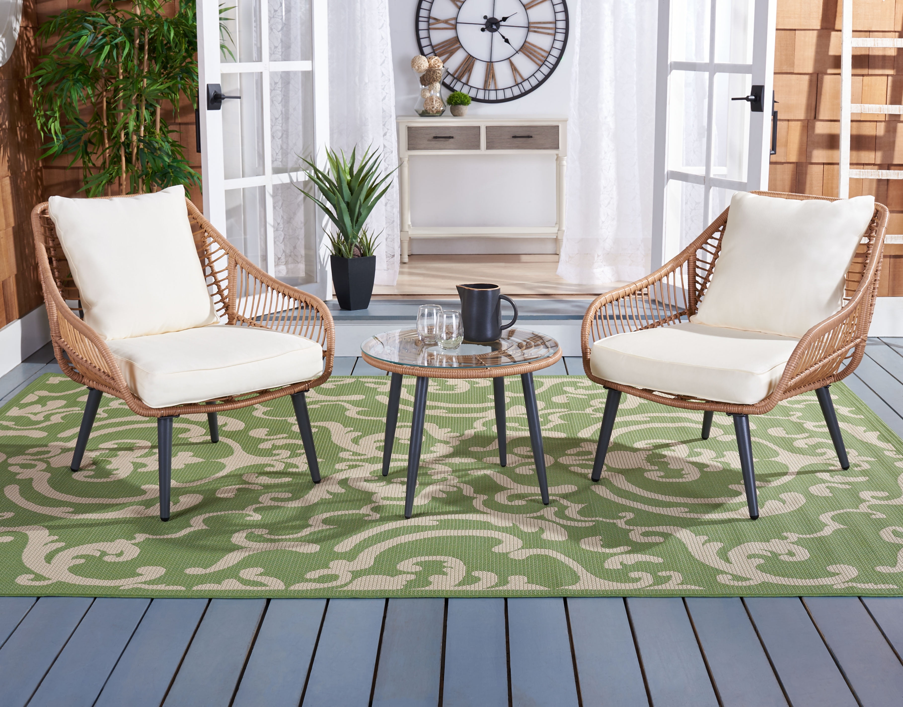 Natural Rattan and Beige Cushion 3-Piece Patio Lounge Set
