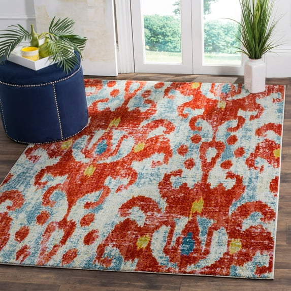 SAFAVIEH Watercolor Allen Abstract Colorful Area Rug, Brick/Light Blue, 8' x 10'