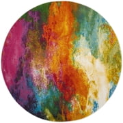 SAFAVIEH Watercolor Allison Abstract Colorful Area Rug, Orange/Green, 6'7" x 6'7" Round