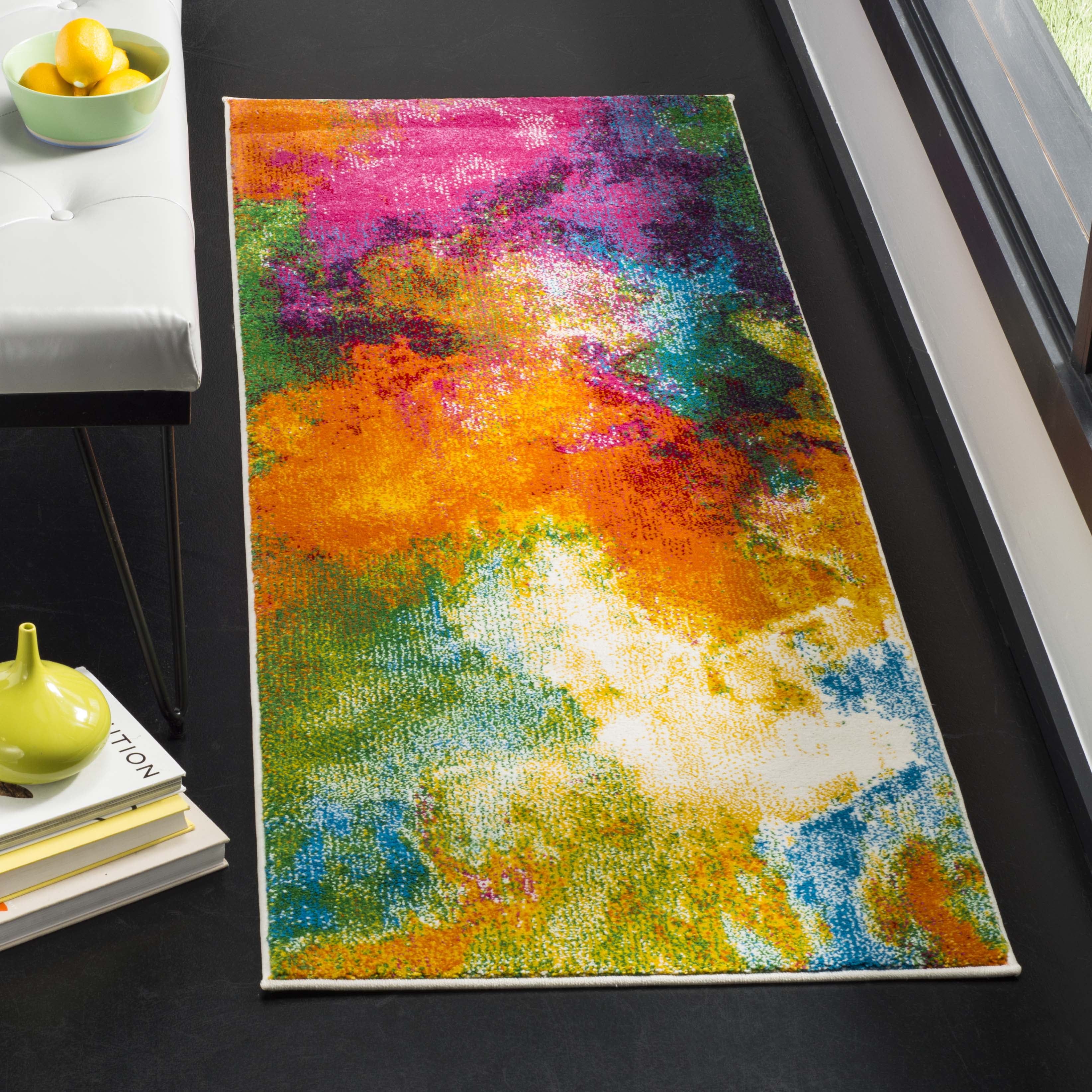SAFAVIEH Watercolor Allison Abstract Colorful Runner Rug, Orange/Green ...