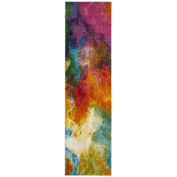 SAFAVIEH Watercolor Allison Abstract Runner Rug, Orange/Green, 2'3" x 16'