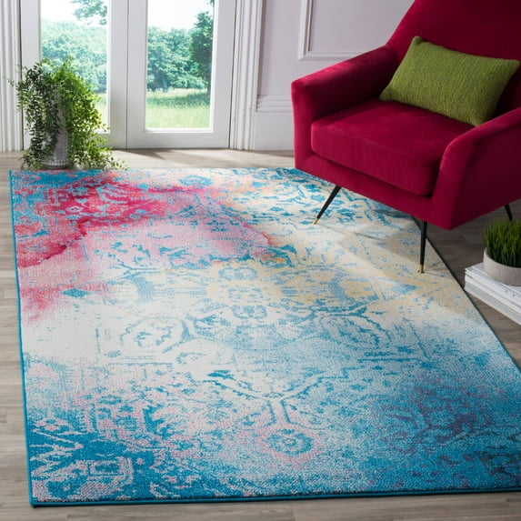 SAFAVIEH Watercolor Beatrice Abstract Colorful Area Rug, Light Blue/Light Yellow, 2'7"x5'