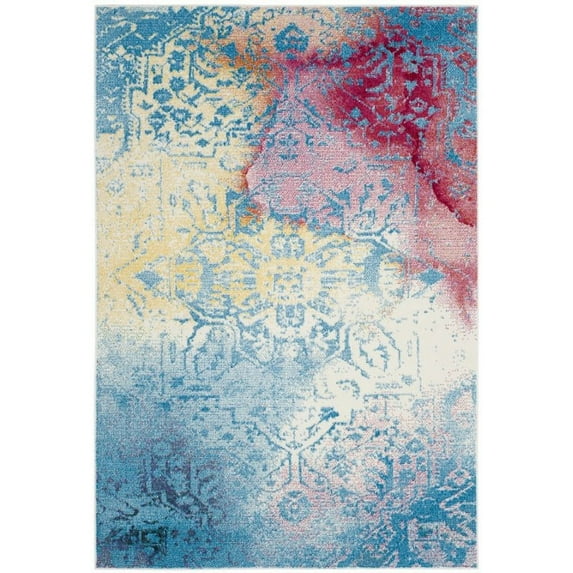 SAFAVIEH Watercolor Beatrice Abstract Colorful Rug, Light Blue/Light Yellow, 5'3" x 7'6"