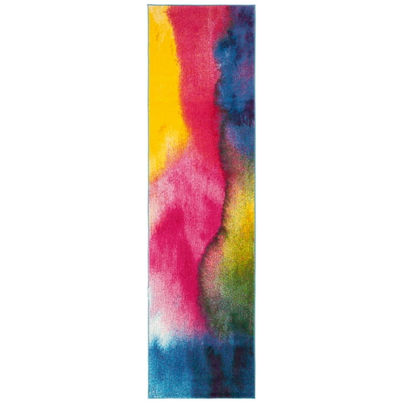 SAFAVIEH Watercolor Calista Abstract Colorful Runner Rug, Green/Fuchsia, 2'3" x 8'