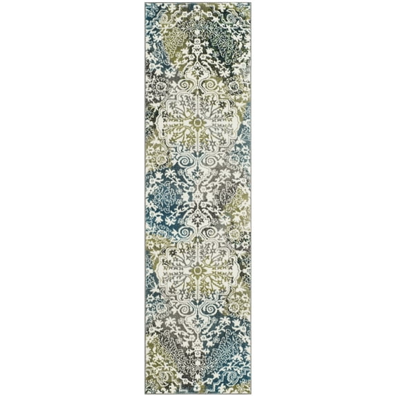 SAFAVIEH Watercolor Daven Abstract Runner Rug, Ivory/Peacock Blue, 2'3" x 18'