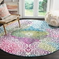 thumbnail image 1 of SAFAVIEH Watercolor Edna Abstract Colorful Area Rug, Ivory/Fuchsia, 5'3" x 5'3" Round, 1 of 7