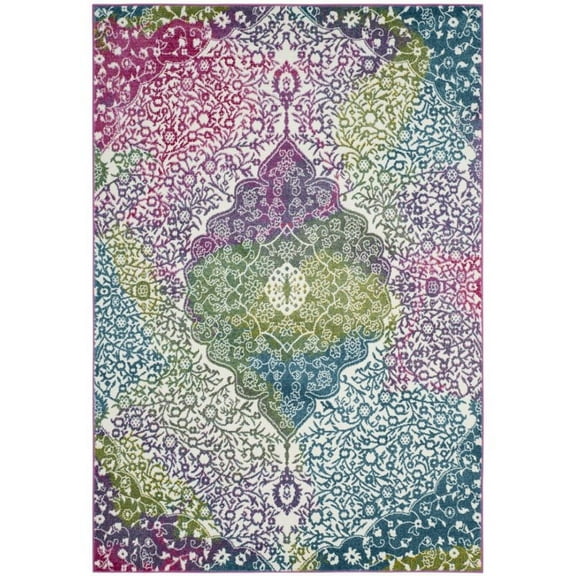 SAFAVIEH Watercolor Edna Abstract Colorful Area Rug, Ivory/Fuchsia, 5'3" x 7'6"