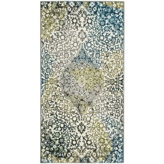 SAFAVIEH Watercolor Edna Abstract Colorful Area Rug, Ivory/Peacock Blue, 2'7" x 5'