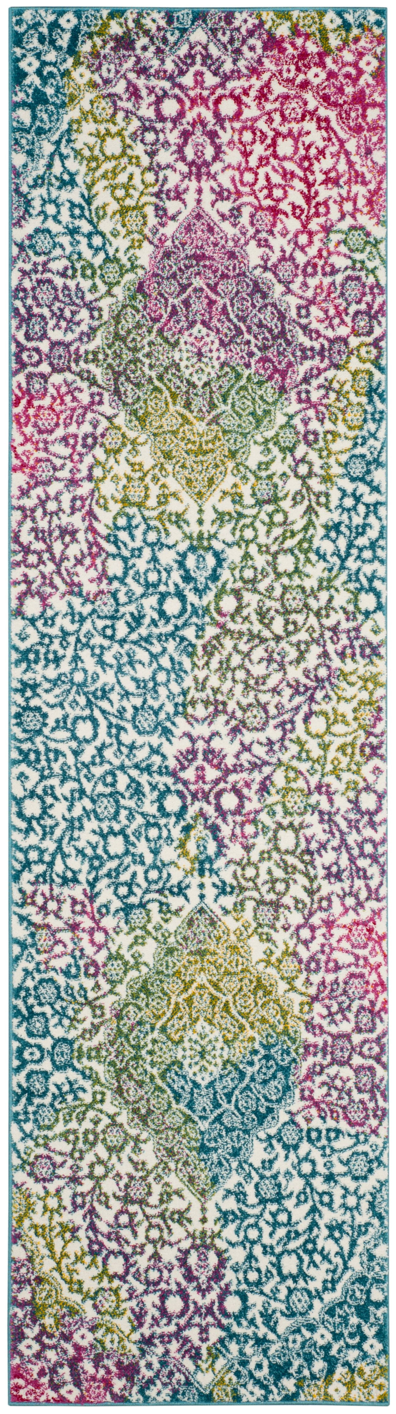 SAFAVIEH Watercolor Edna Abstract Colorful Runner Rug, Ivory/Fuchsia, 2 ...