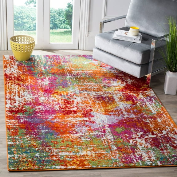 SAFAVIEH Watercolor Gemma Abstract Colorful Area Rug, Orange/Green, 2'7" x 5'