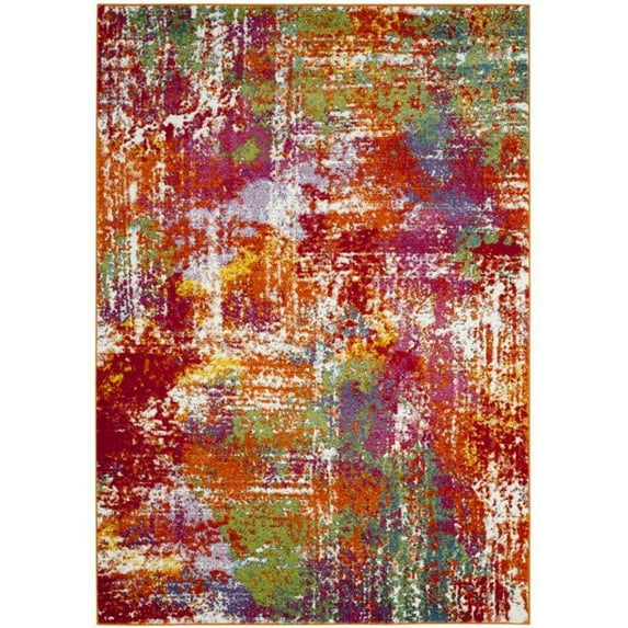 SAFAVIEH Watercolor Gemma Abstract Colorful Area Rug, Orange/Green, 8' x 10'