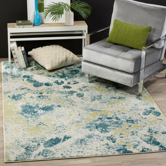 SAFAVIEH Watercolor Isabella Abstract Colorful Area Rug, Ivory/Light Blue, 6'7" Square