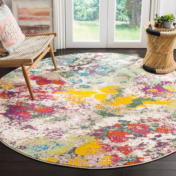 SAFAVIEH Watercolor Isabella Abstract Colorful Area Rug, Light Green/Rose, 6'7" Round