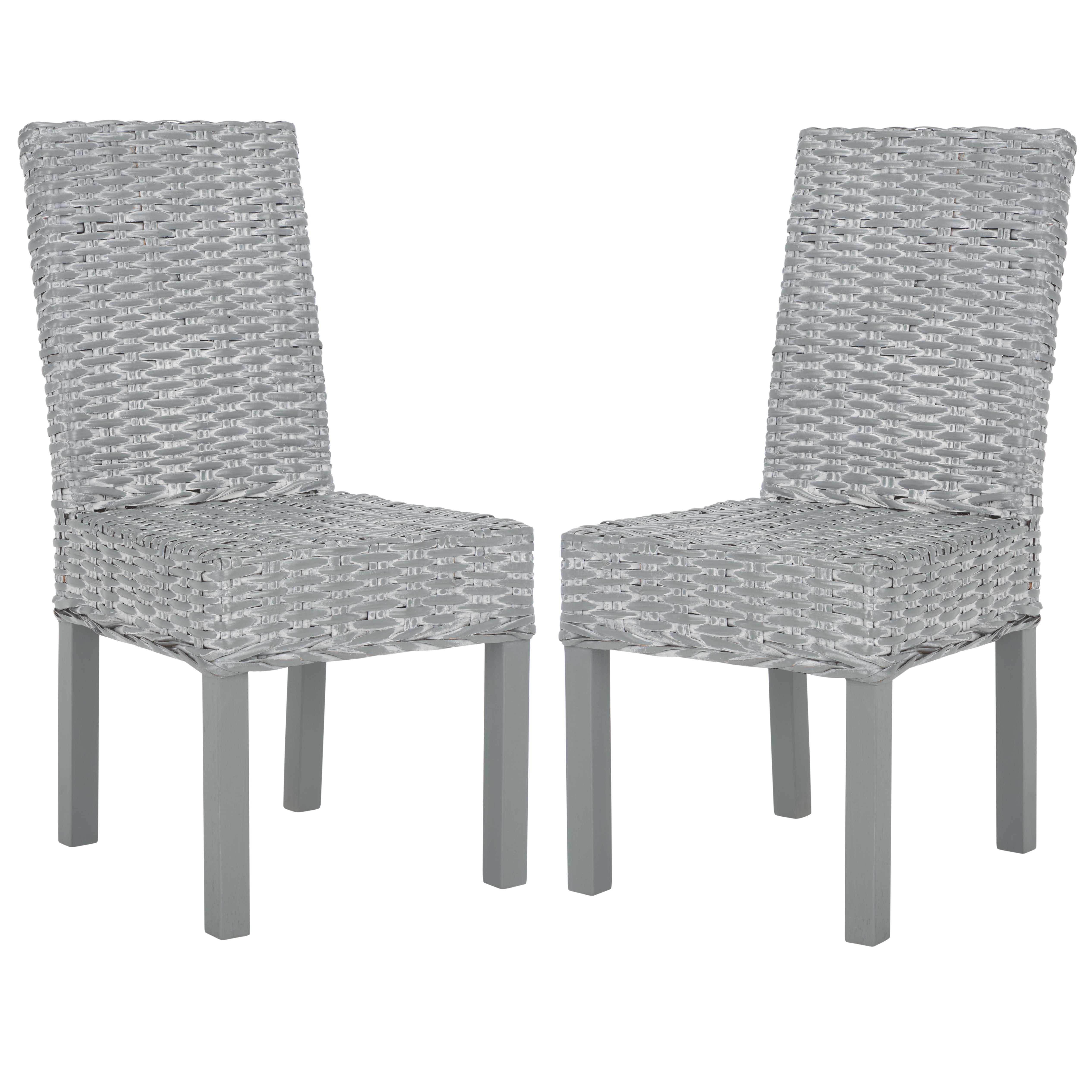Transitional Gray White-Washed Parsons Side Chair with Cane Slat