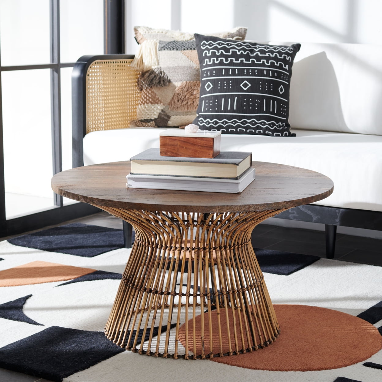 Safavieh round wood coffee table outlet