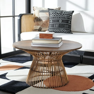 SAFAVIEH Whent Rustic Round Coffee Table, Honey Brown Wash/Black