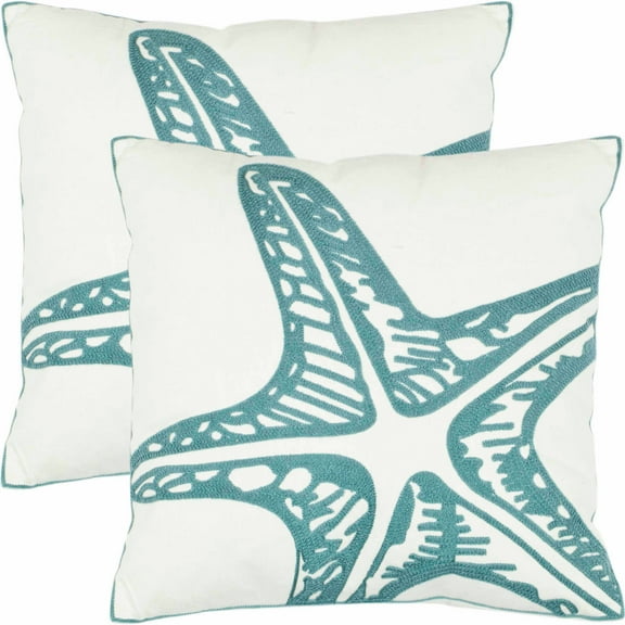 SAFAVIEH Whitney Starfish Pillow, 18" x 18", Blue, Set of 2
