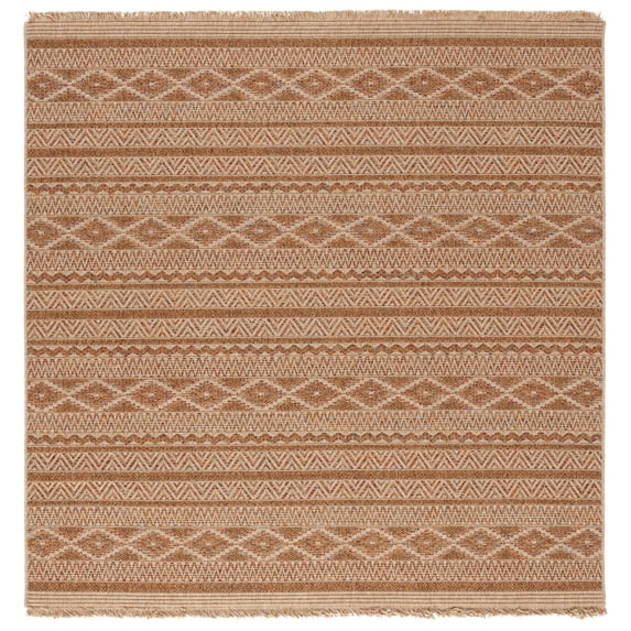 SAFAVIEH Wicker Juan Geometric Indoor/Outdoor Area Rug, Natural/Brown, 6'7" x 6'7" Square