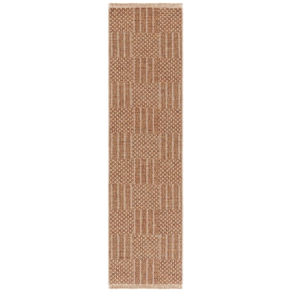 SAFAVIEH Wicker Kebo Geometric Indoor/Outdoor Runner Rug, Natural/Brown, 2'2" x 8'