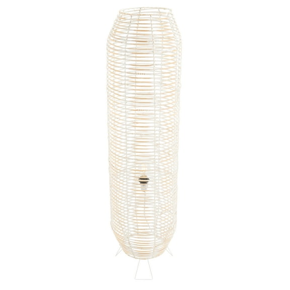 SAFAVIEH Wilde 50 in. Modern White Washed Rattan Floor Lamp with White Washed Shade