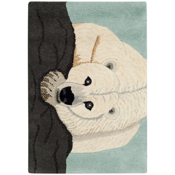 SAFAVIEH Wilderness Scott Animal Graphic Print Wool Area Rug, Blue/Ivory, 2' x 3'