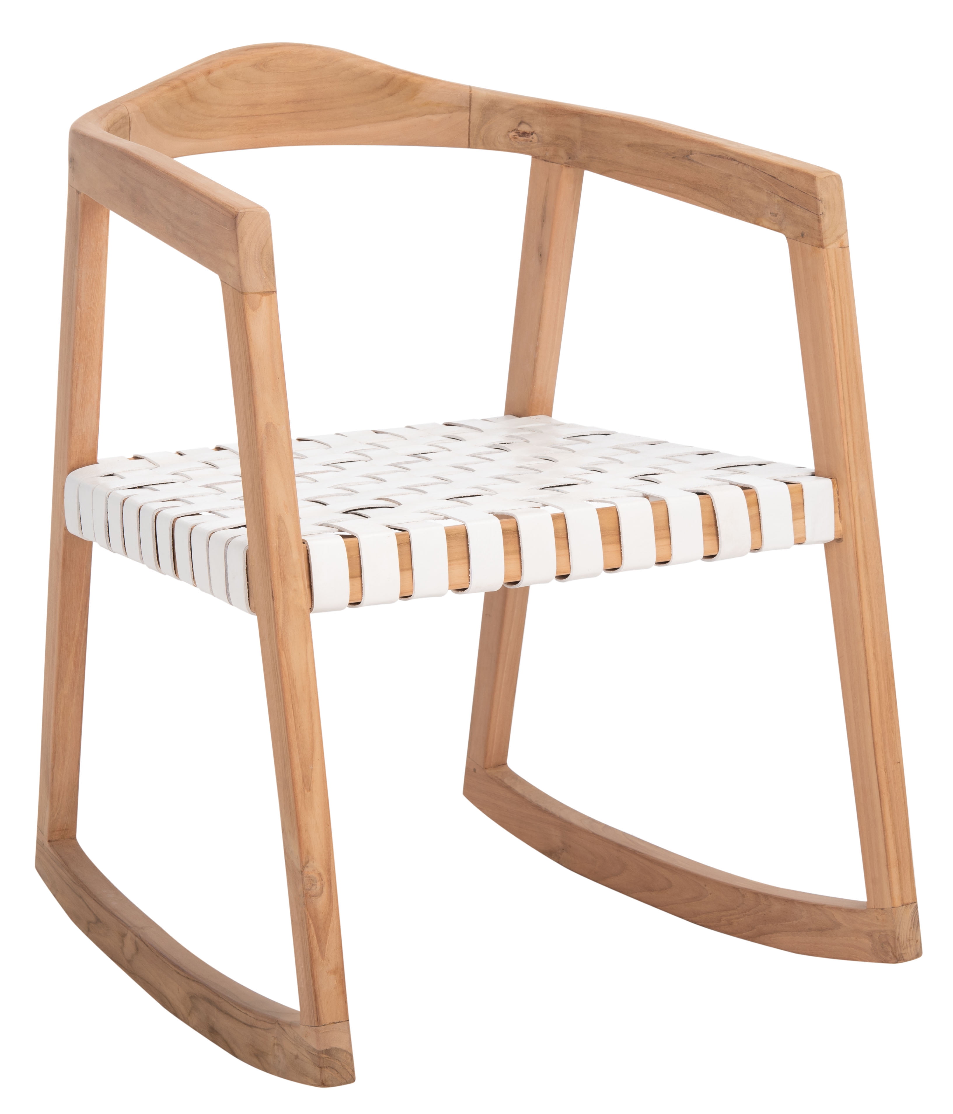 Willa Teak & White Leather Curved Rocking Chair