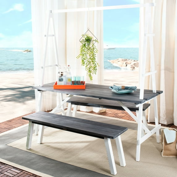 SAFAVIEH Willamy Outdoor Patio 3 Piece Dining Set, Dark Slate Grey/White