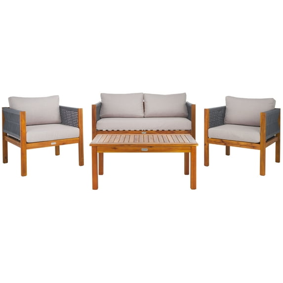 SAFAVIEH Wilson Outdoor Patio 4 Piece Conversation Set, Grey/Light Grey