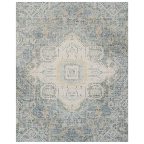SAFAVIEH Windsor Daquan Traditional Area Rug, Blue/Lime, 6' x 6' Round