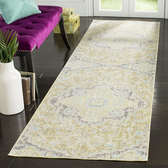 SAFAVIEH Windsor Daquan Traditional Runner Rug, Light Grey/Lime, 3' x 12'