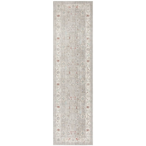 SAFAVIEH Windsor Harland Traditional Runner Rug, Light Grey/Ivory, 3' x 10'
