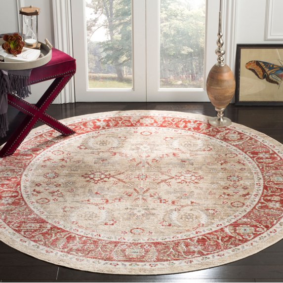 SAFAVIEH Windsor Jayna Traditional Area Rug, Ivory/Red, 6' x 6' Round