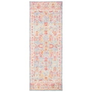 SAFAVIEH Windsor Lynna Vintage Traditional Fringe Runner Rug, Aqua/Red, 3' x 8'