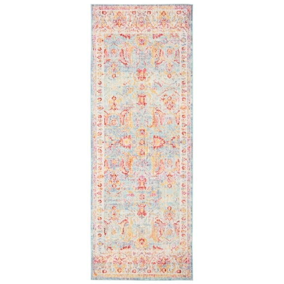 SAFAVIEH Windsor Lynna Vintage Traditional Fringe Runner Rug, Aqua/Red, 3' x 8'