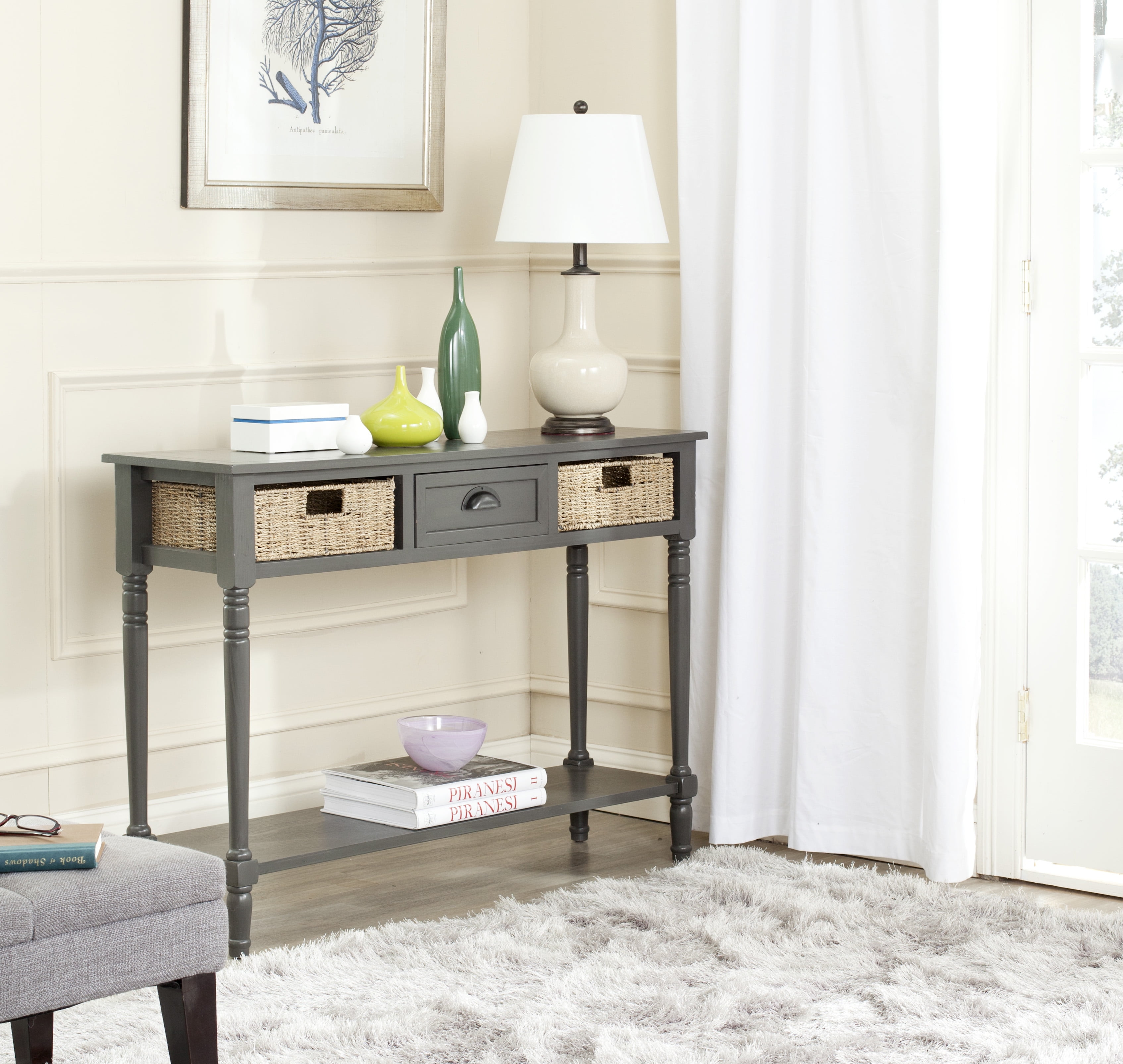 SAFAVIEH Winifred Wicker Console Table with Storage, Grey