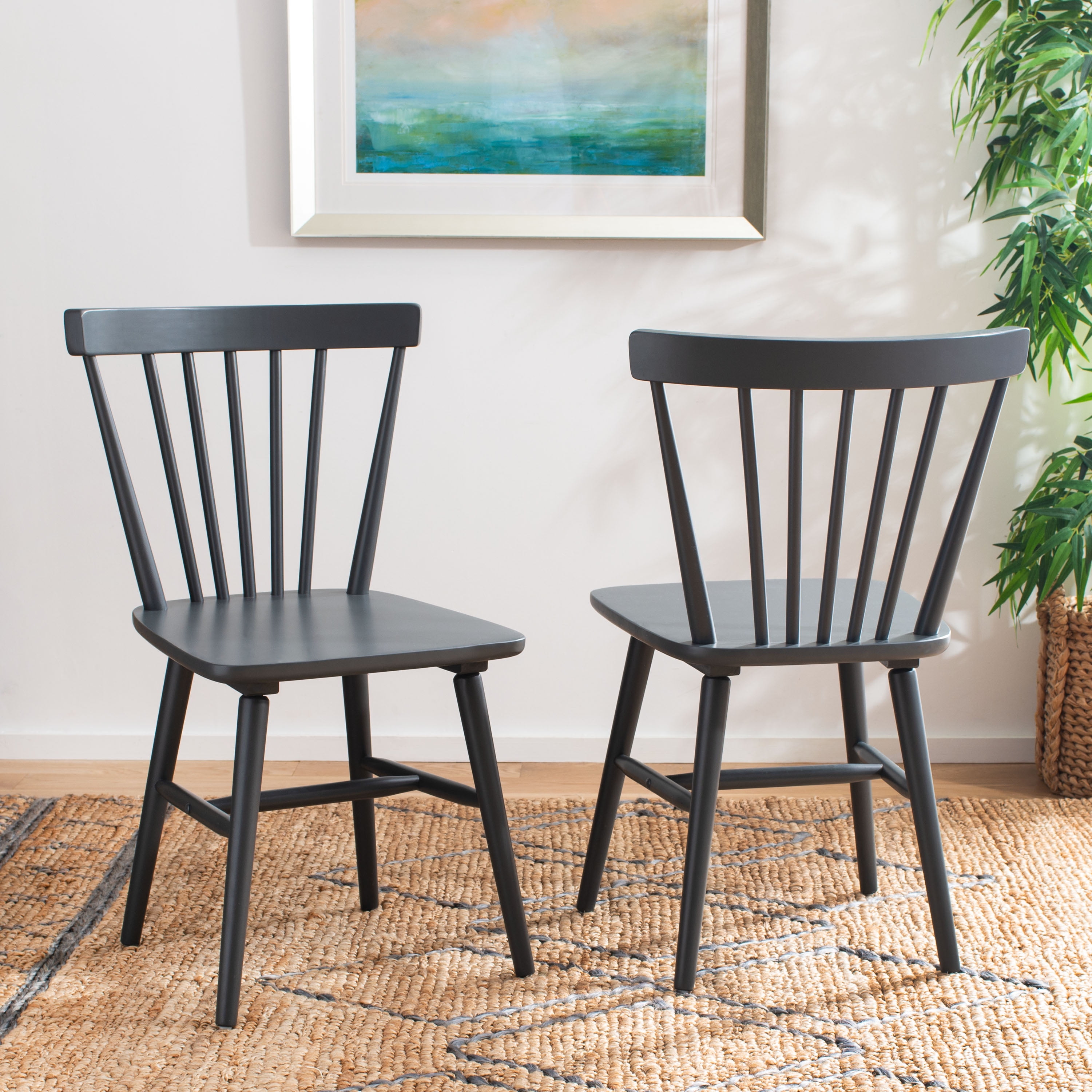 Safavieh Reinhardt Rattan Dining Chair - Set of 2 Black / Grey