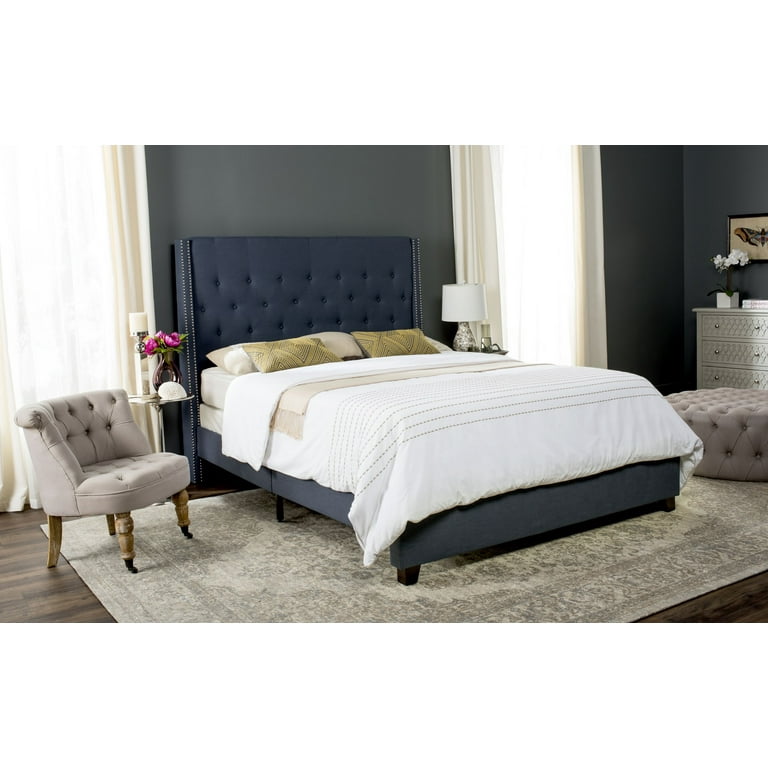 Safavieh Winslet Navy Queen Upholstered Bed Safavieh Winslet Navy Queen Upholstered Bed