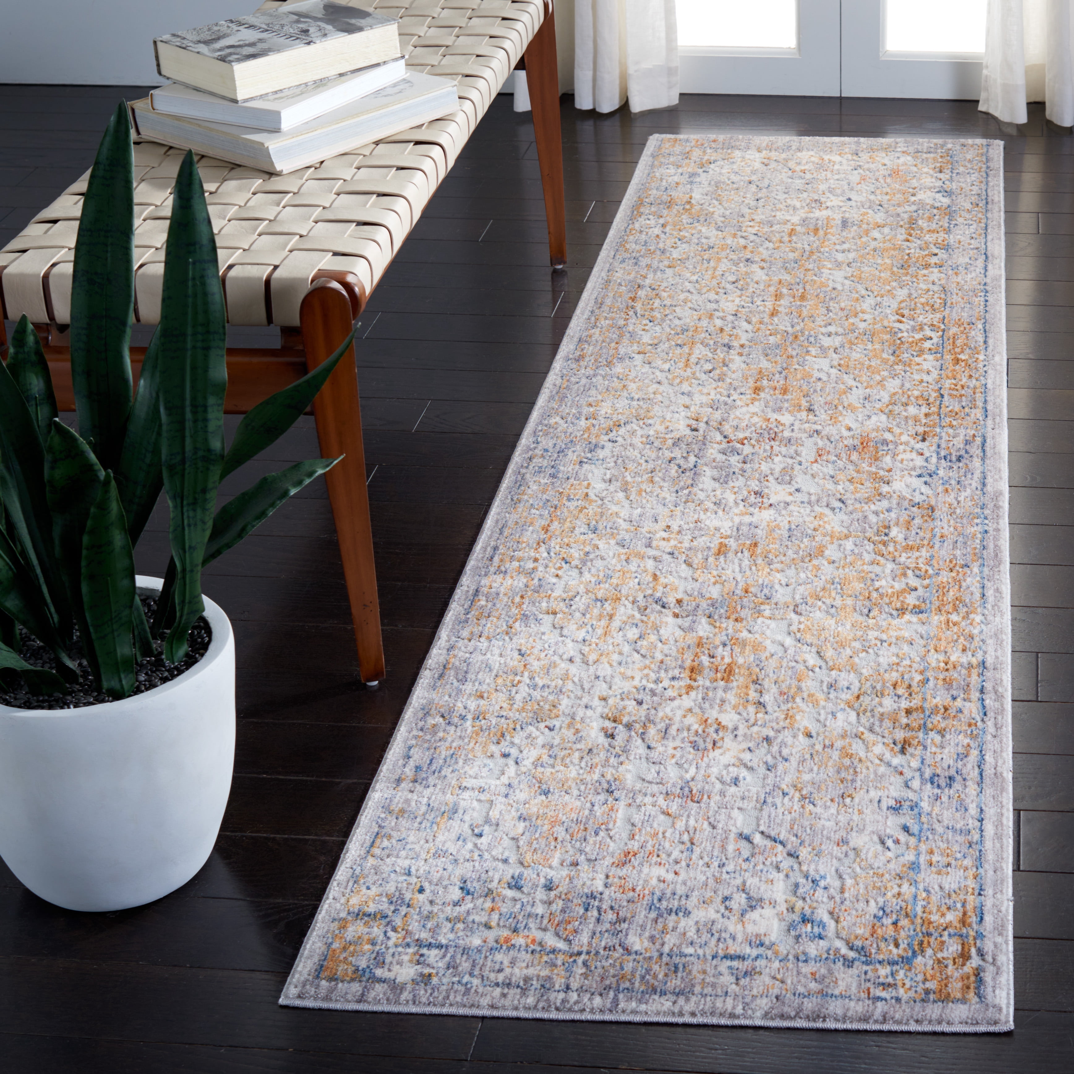 SAFAVIEH Winston Noweel Overdyed Polyester Runner Rug, Light Grey/Cream, 2'2" x 8'