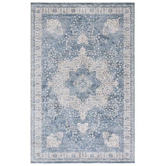 SAFAVIEH Winston Tiarnan Medallion Polyester Area Rug, Blue/Creme, 2'6" x 4'